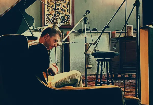 Langley Chambers recording guitar at Aerial